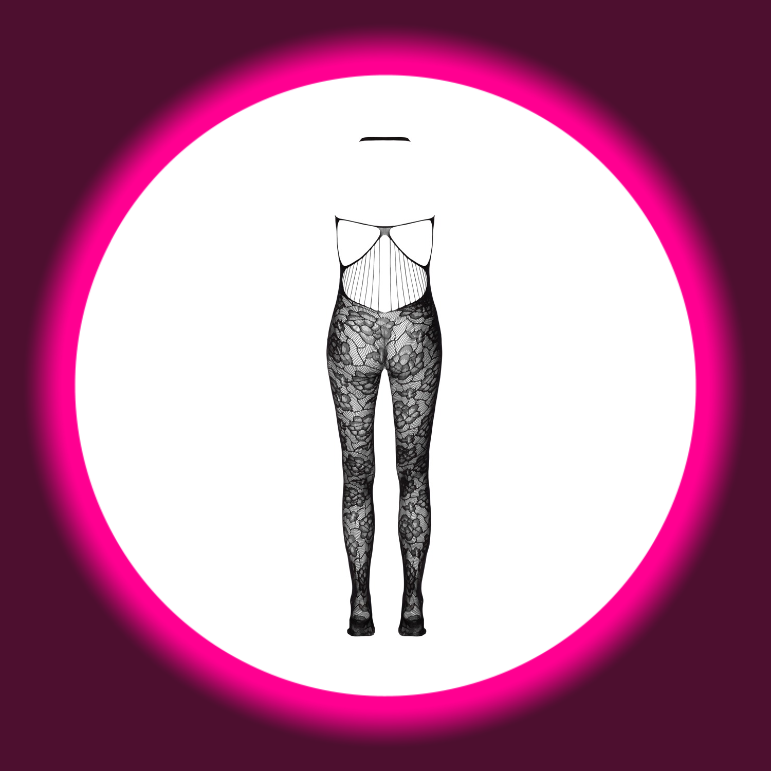 schwarzer, schulter- und rückenfreier Netz-Catsuit mit Blumenmuster, von Fantasy by Cotelli