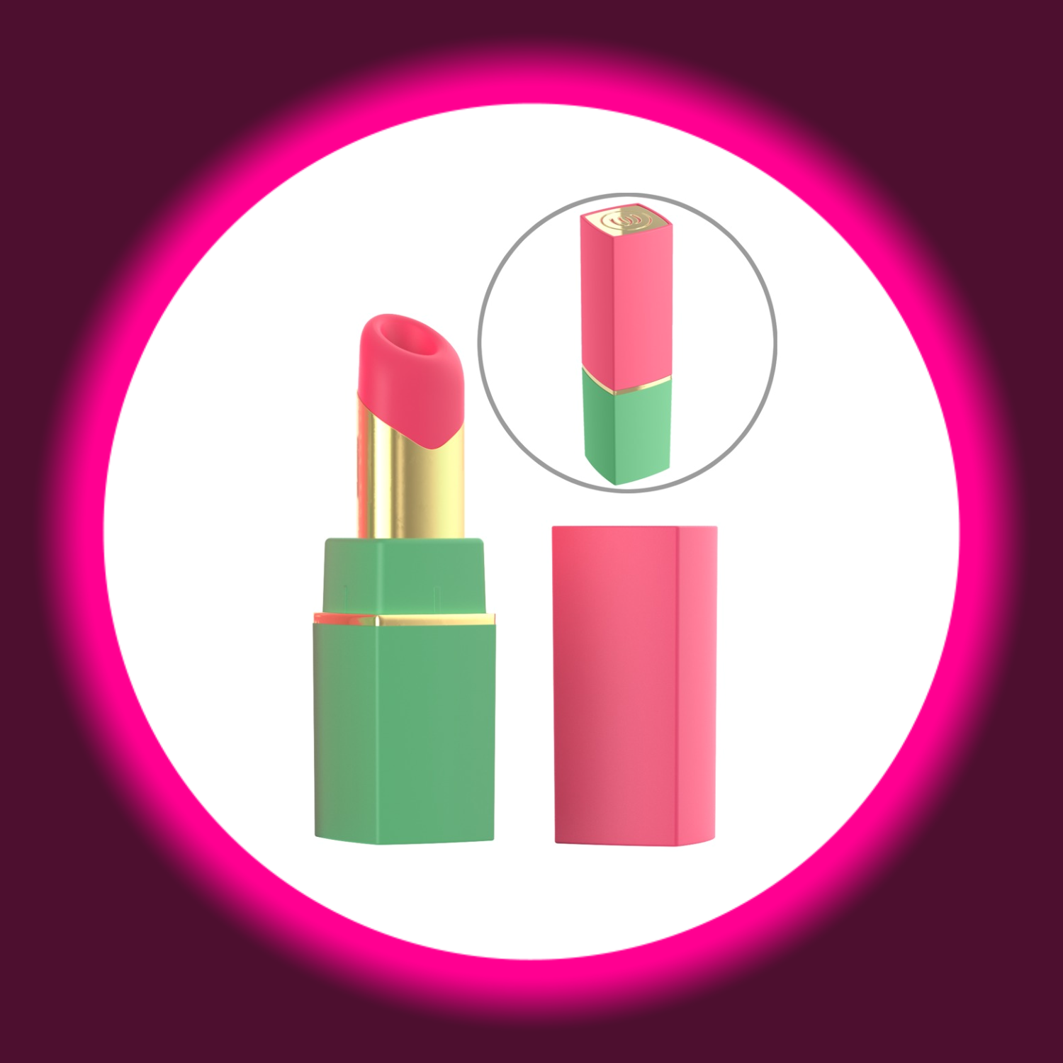Pulsator Beauty in Lippenstiftform von Womanizer, in rosa grün und gold