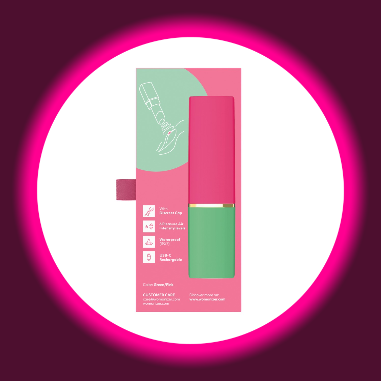 Produktverpackung Pulsator Beauty von Womanizer in pink grün