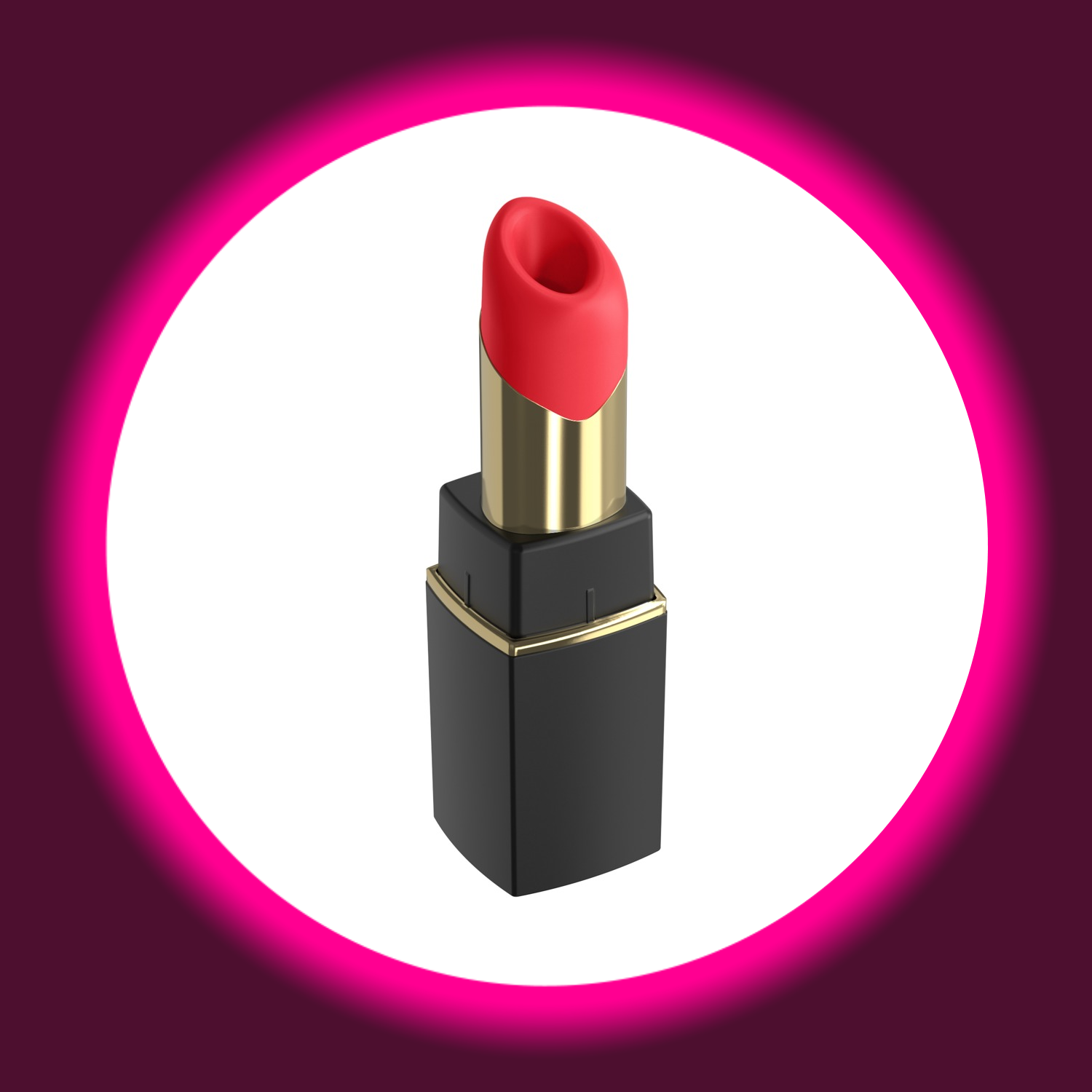 Frontansicht schwarzer Pulsator Beauty von Womanizer mit rotem Aufsatz