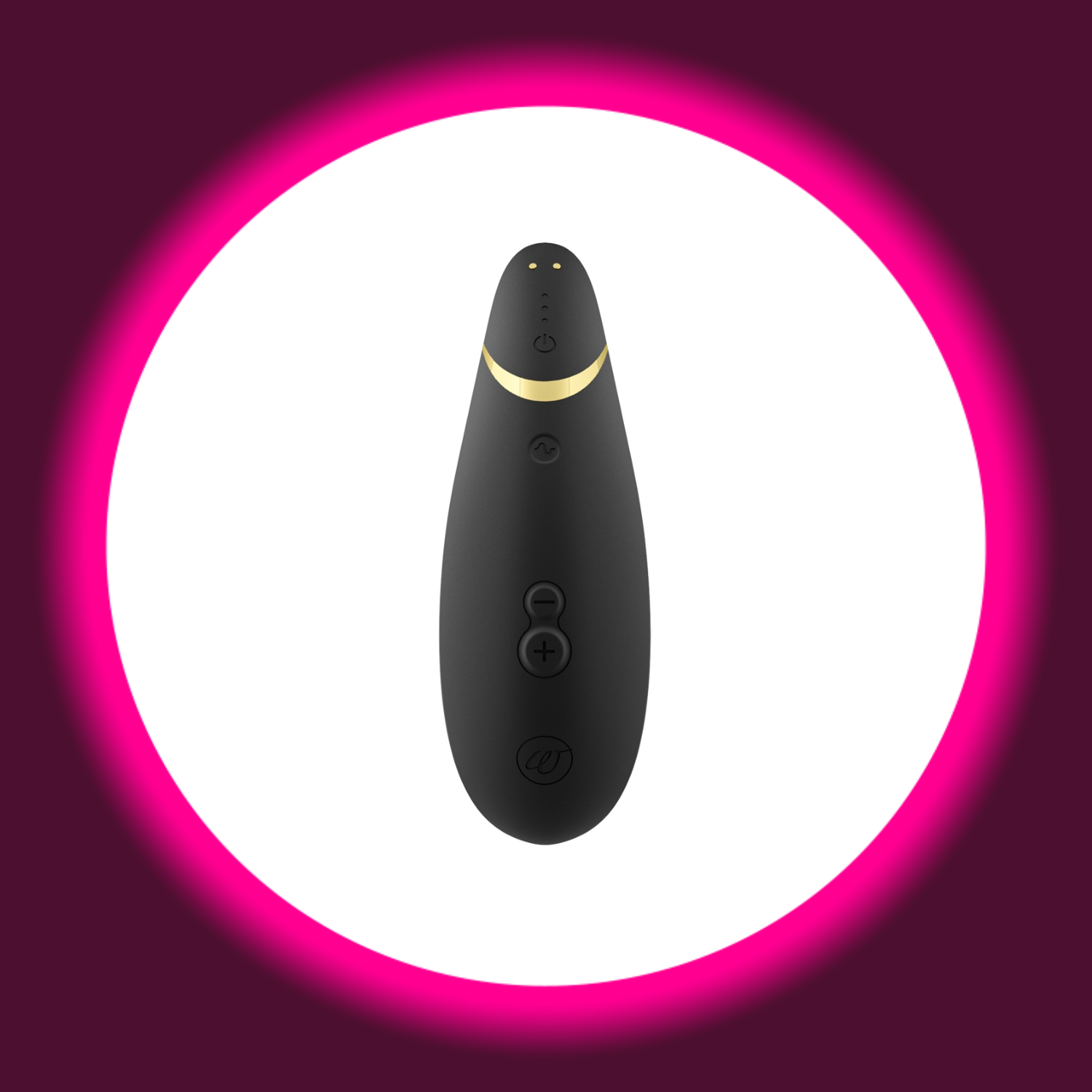 schwarzer Pulsator Womanizer Next mit goldener Kante und Bedienfeld