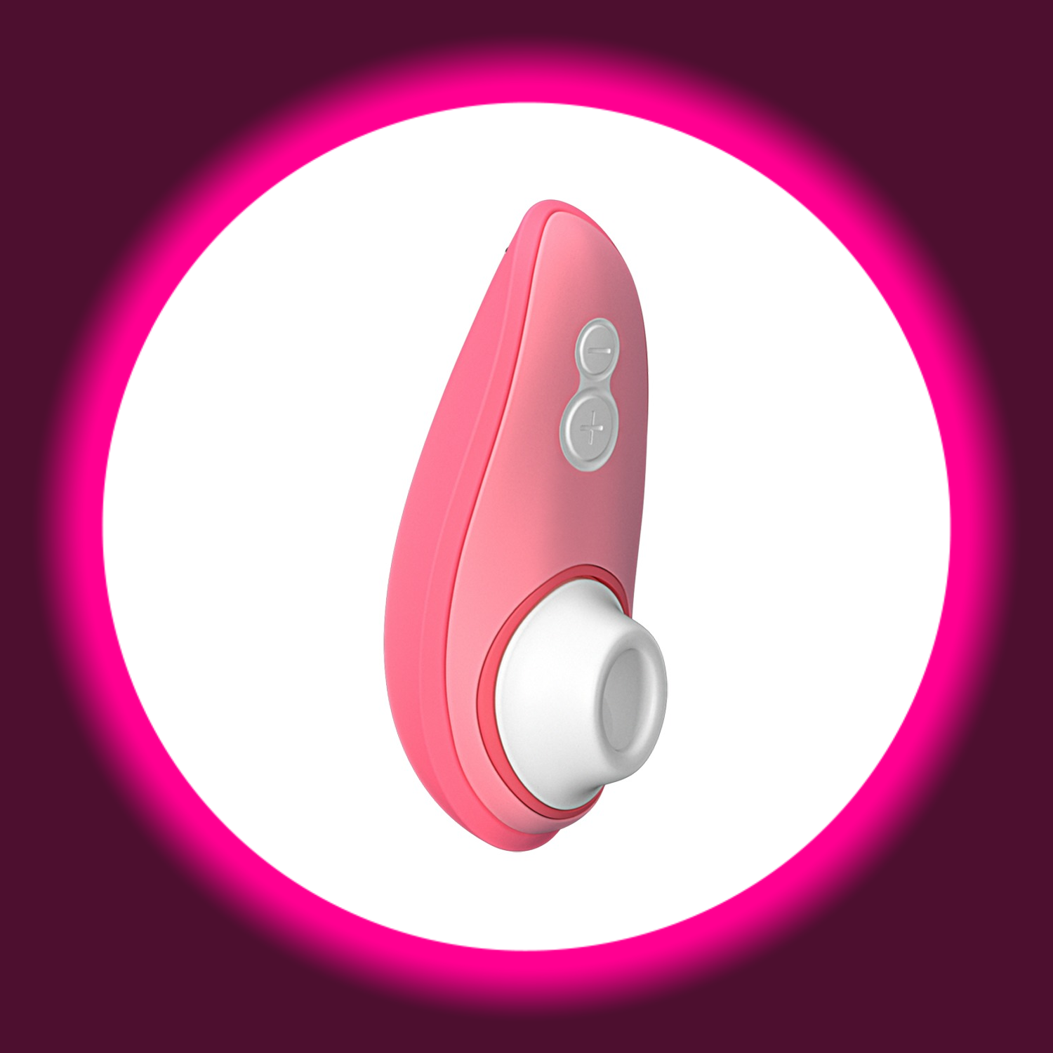 Winkelansicht auf den Womanizer Liberty 2 Pulsator in der Farbe rosa auf weißem Untergrund