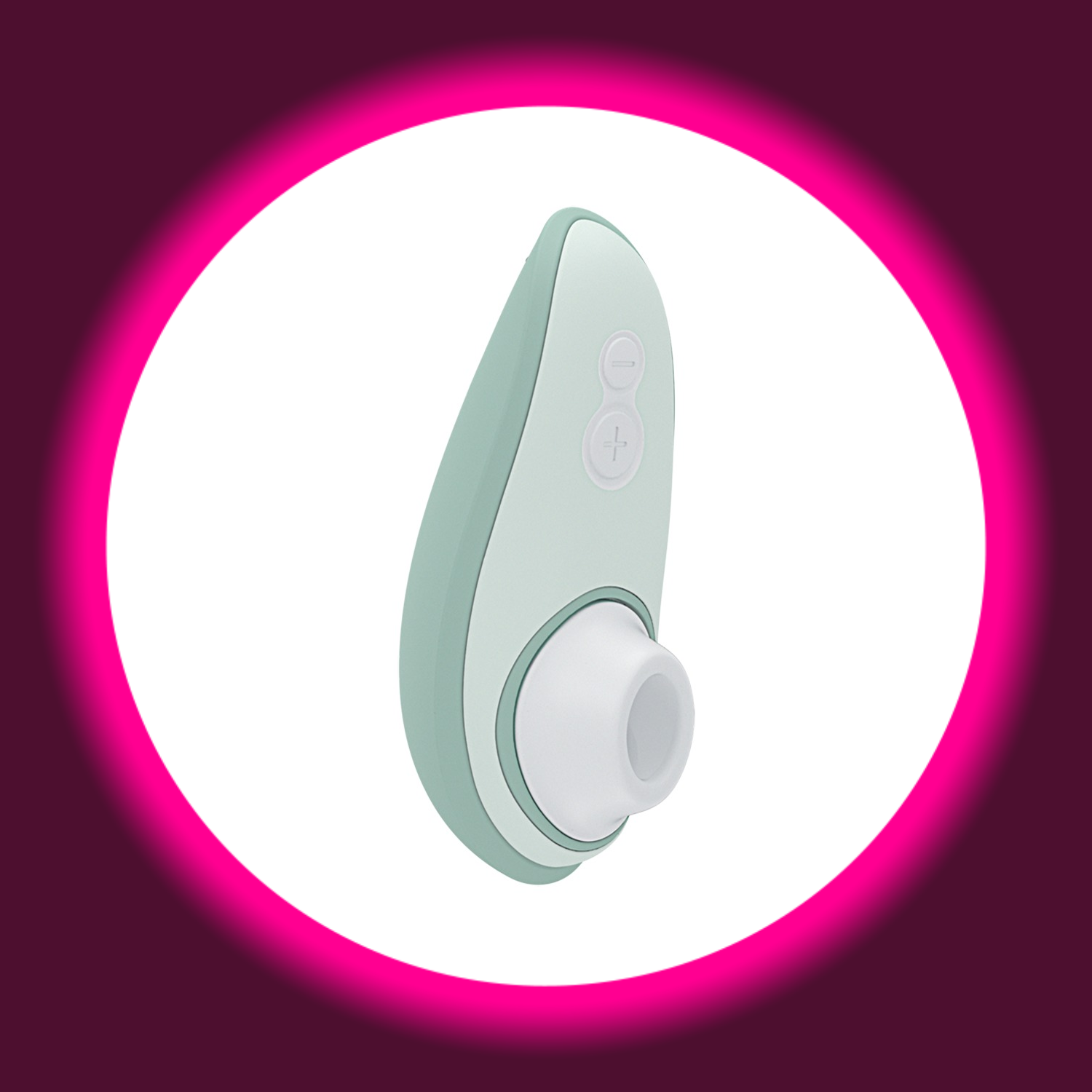 Winkelansicht auf den Womanizer Liberty 2 Pulsator in der Farbe türkis auf weißem Untergrund