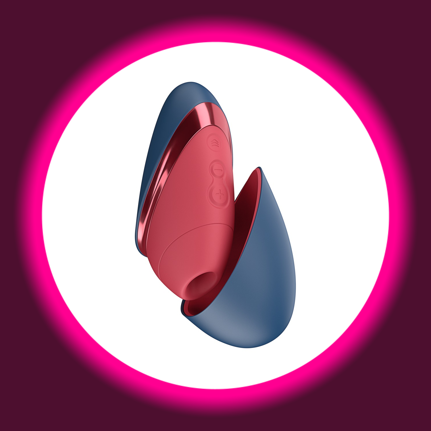 roter kleiner Pulsator Next Liberty von Womanizer mit magnetischer blauen Verschlusskappe