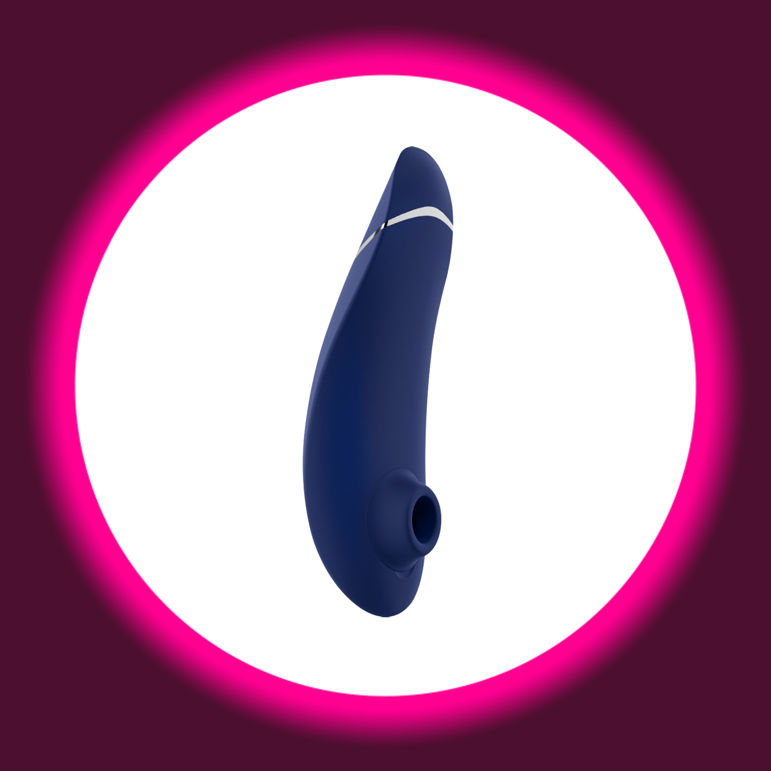 Winkelansicht blauer Pulsator Womanizer Premium 2 mit goldener Kante