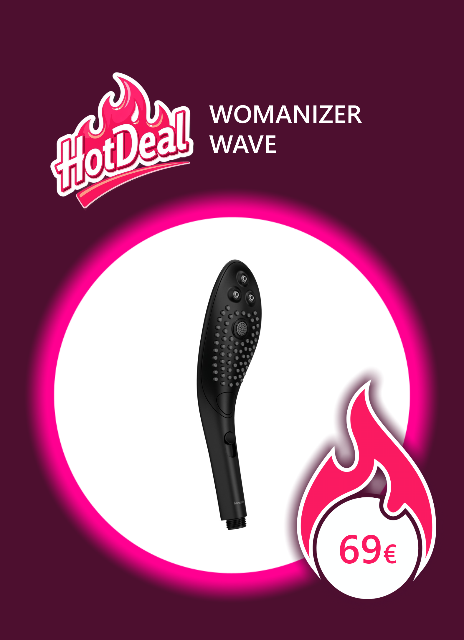 schwarzer Duschkopf mit Massagefunktion, Womanizer Wave
