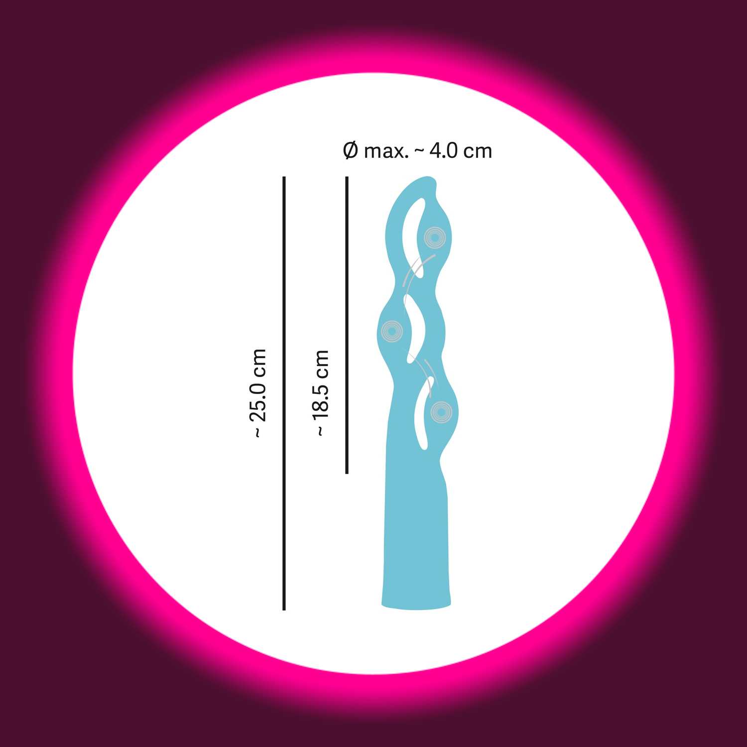 Abmaße türkiser Designer-Vibrator Fabulous mit drei geschwungenen Windungen von You2Toys