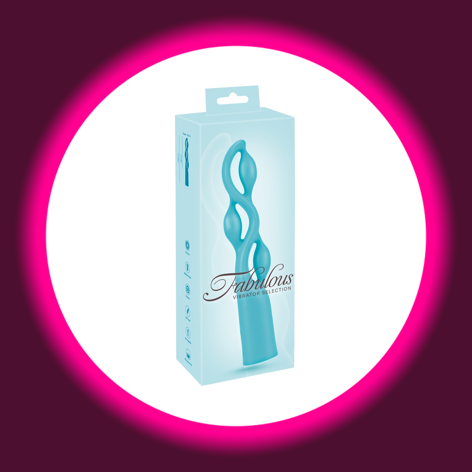 hellblaue Verpackung des türkisen Designer-Vibrators Fabulous mit drei geschwungenen Windungen von You2Toys