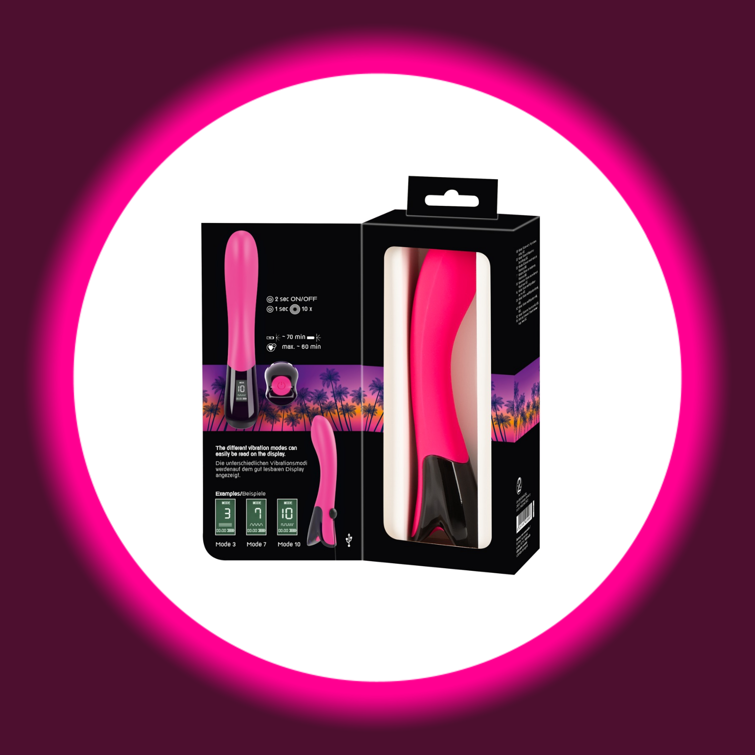 geöffnete Produktverpackung des pinken G-Punkt Vibrators mit schwarzem Bedienfeld von You2Toys