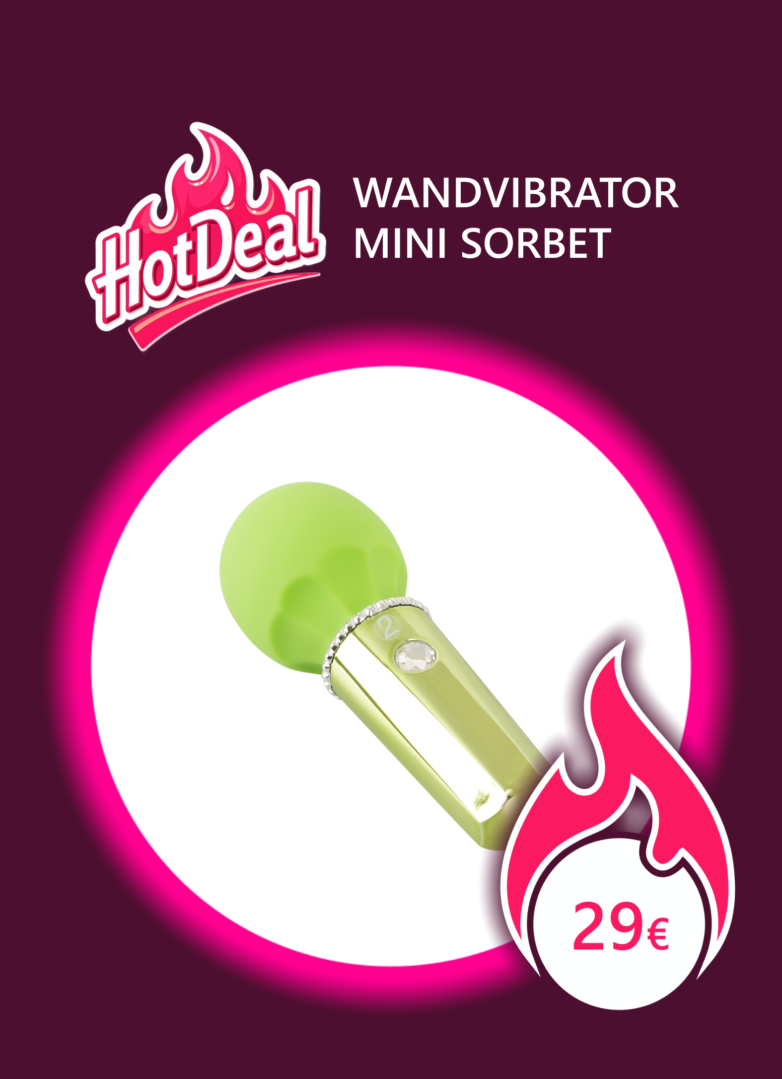 kleiner grüner Wandvibrator von You2Toys mit Glitzerstein als Startknopf