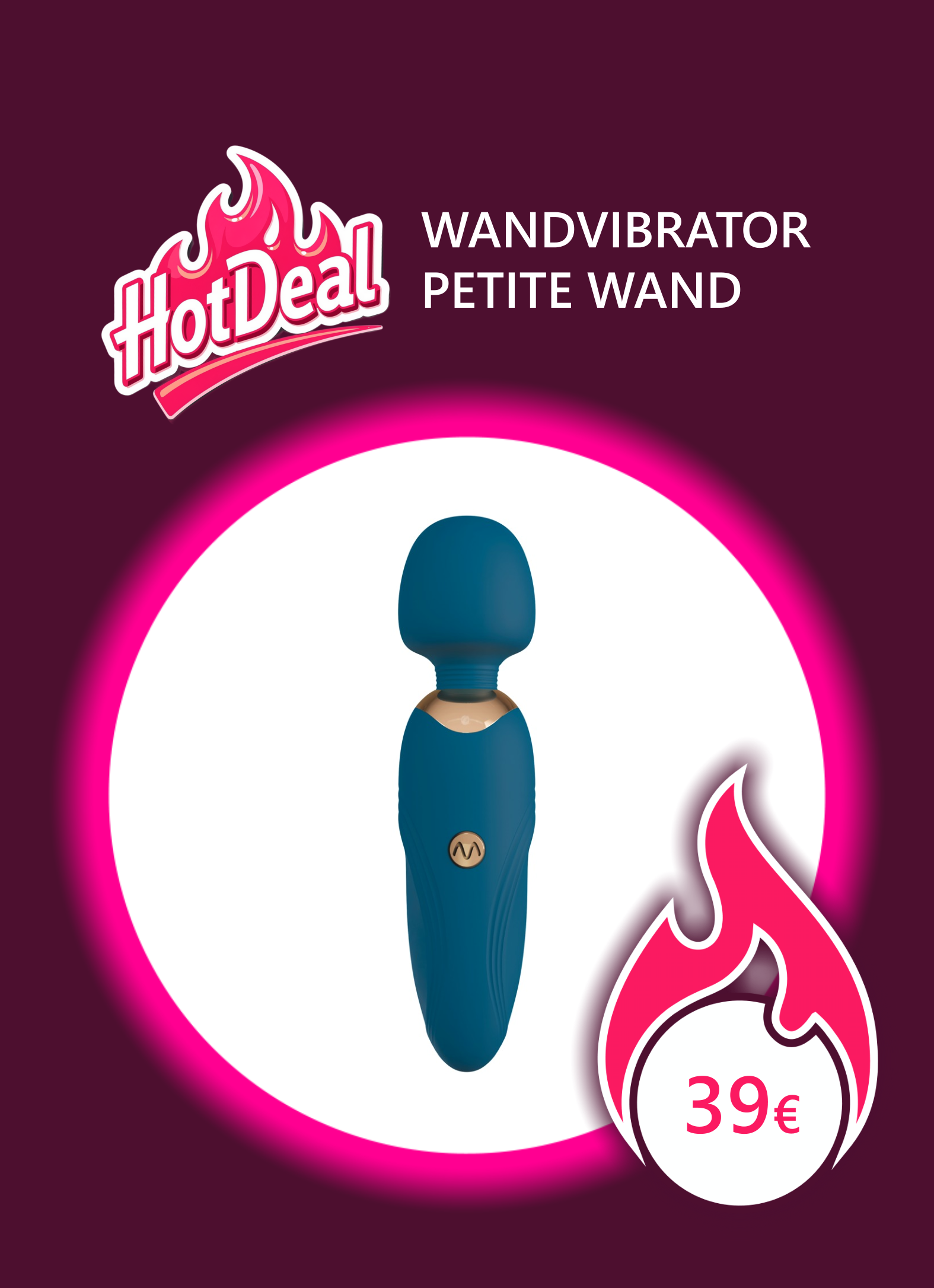 Frontansicht auf einen kleinen blauen Massagestab Petite Wand bzw. Wand Vibrator von You2Toys