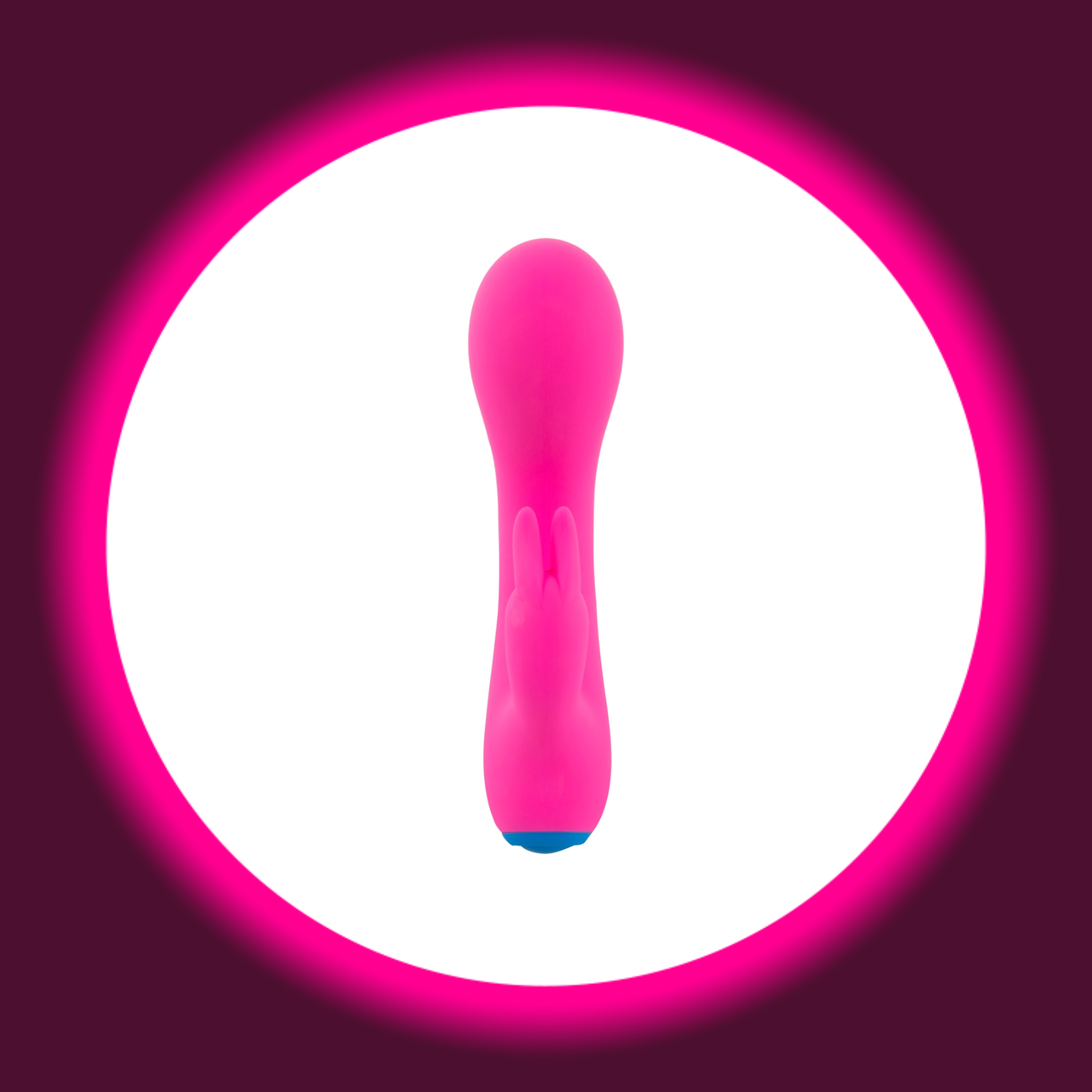 Frontansicht pinker Rabbitvibrator mit blauem Detail von You2Toys