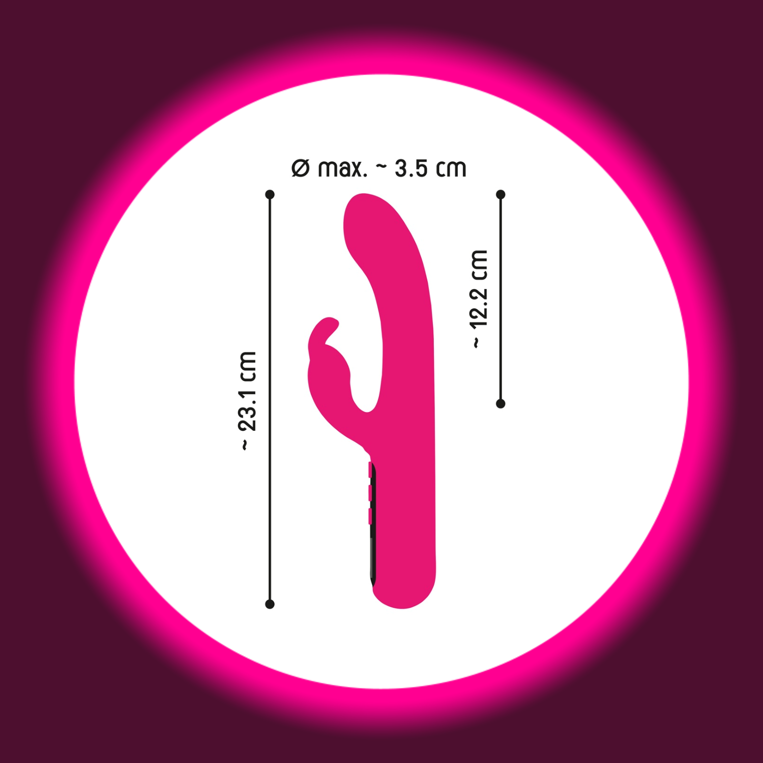 Abmaße pinker Rabbitvibrator mit Digitalanzeige von You2Toys