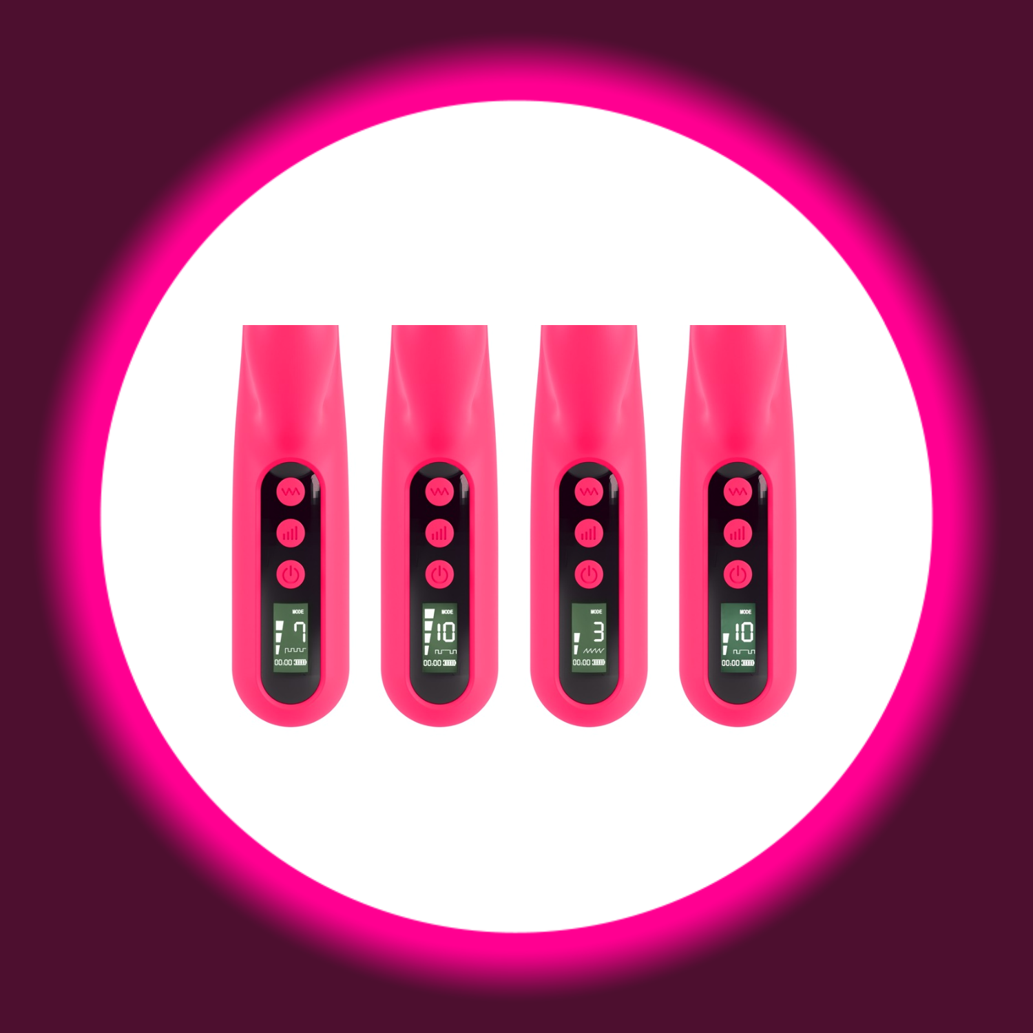 vier pinke Vibratoren mit schwarzen Digitalanzeigen, You2Toys