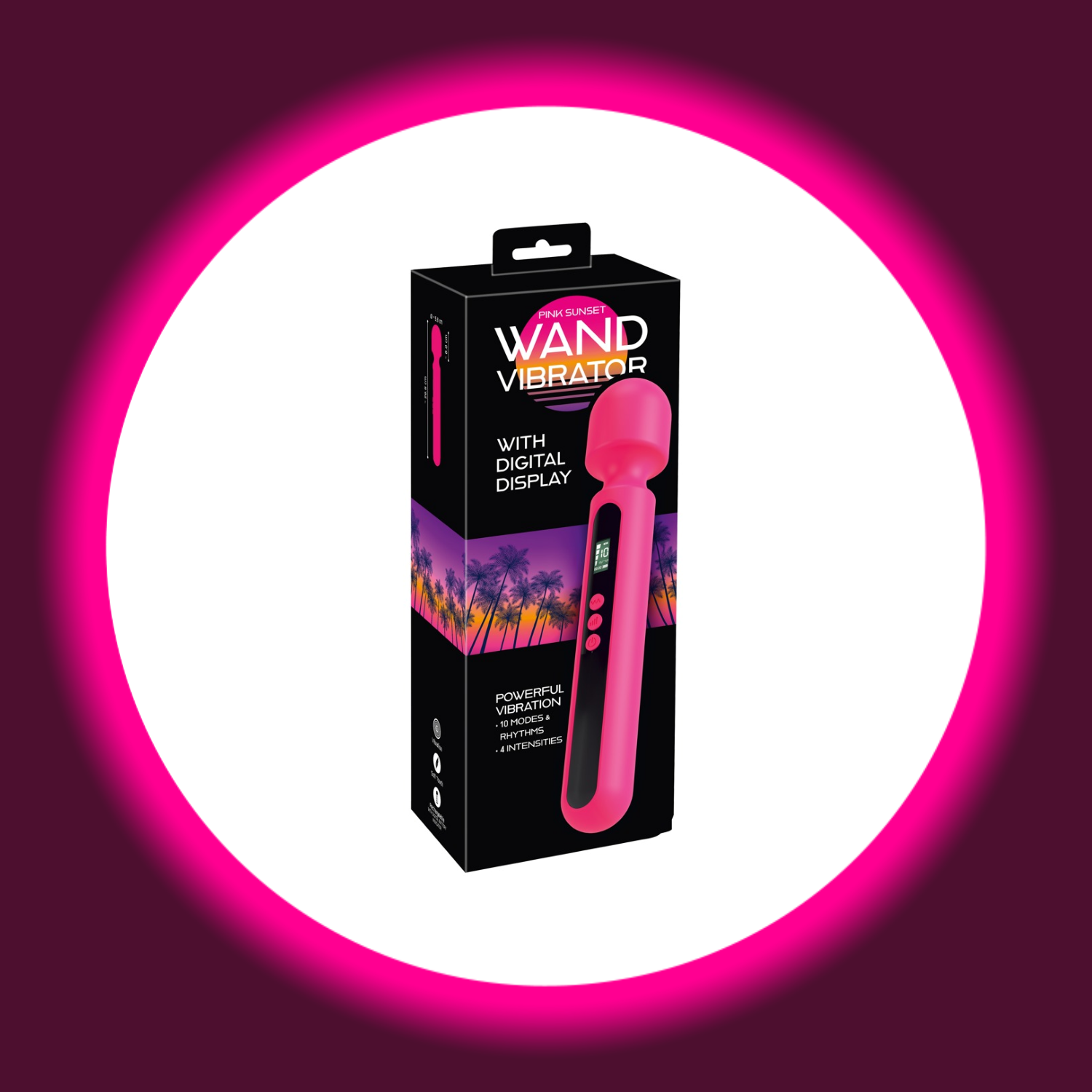 schwarze Verpackung des pinken Wandvibrators von You2Toys mit schwarzem Bedienfeld und Digitalanzeige 